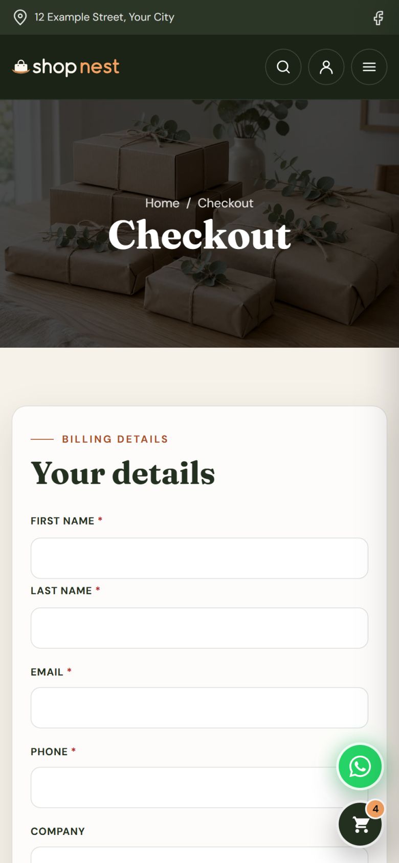 The checkout page on a phone with delivery details, a coupon field and the PayFast payment option.