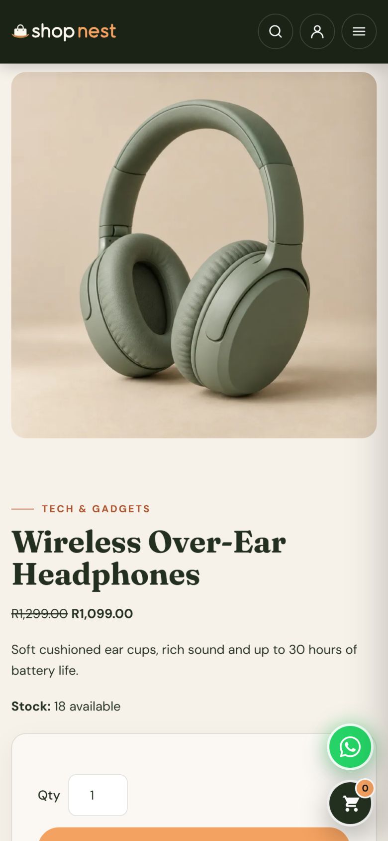 A product page on a phone showing the product image, name, price and an Add to Cart button.