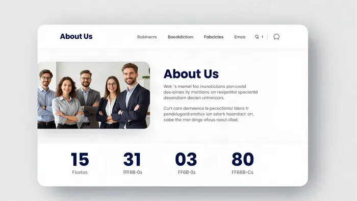 About Us page layout introducing the business and its team