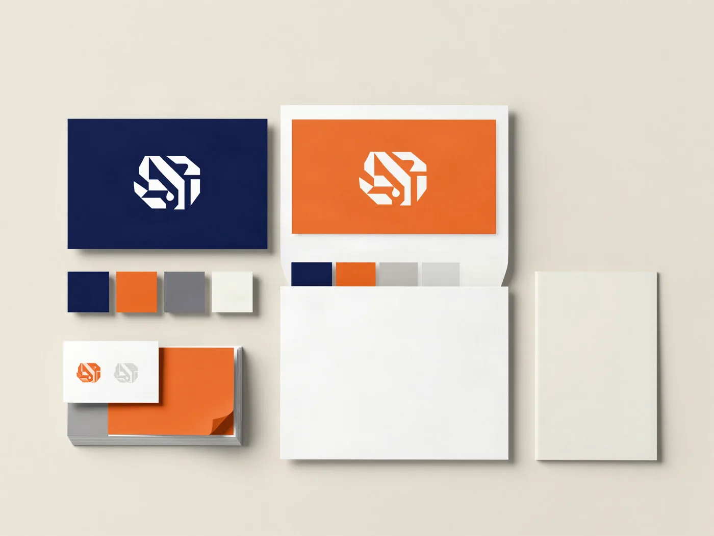 A complete brand identity kit with logo, colours, fonts and stationery