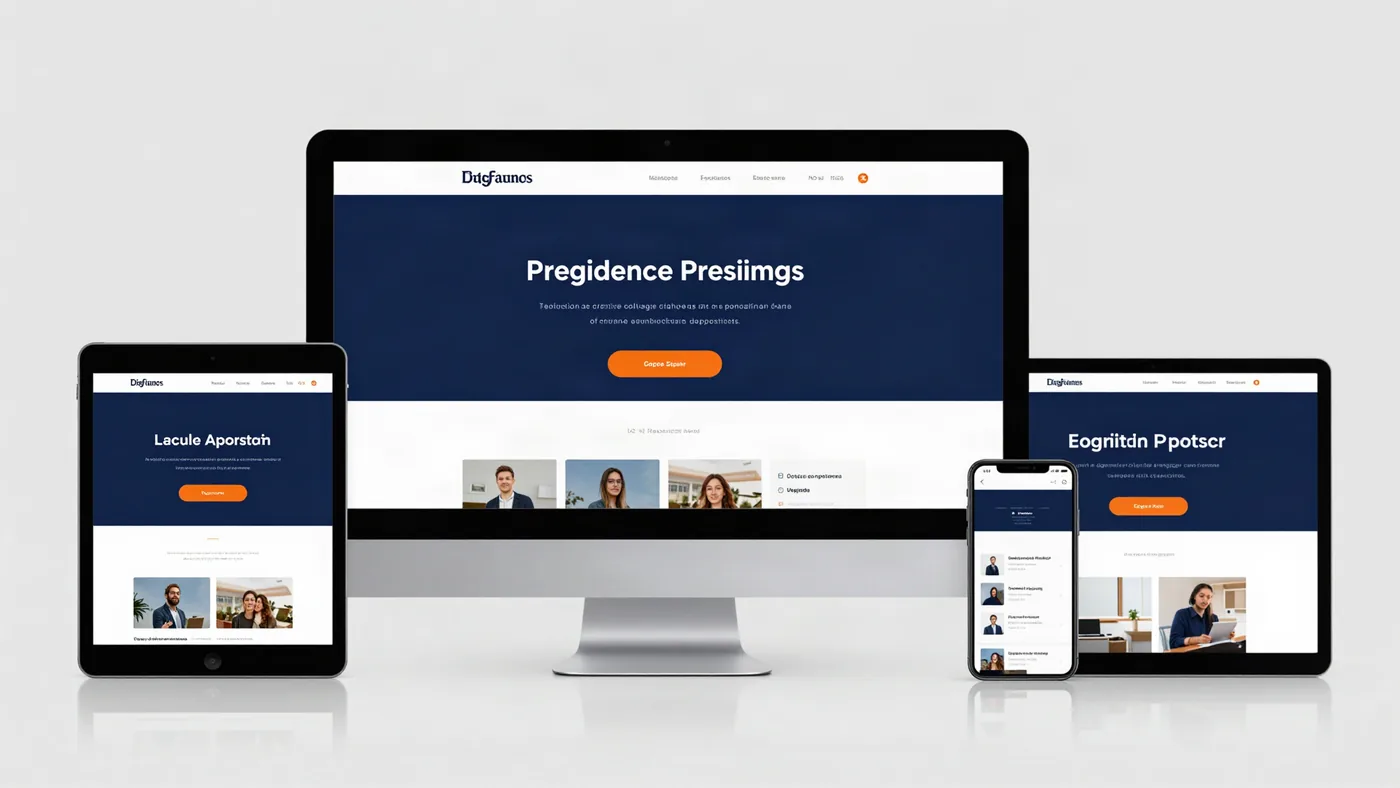 A professional business website shown on desktop, tablet and mobile