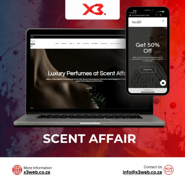 Mobile-first eCommerce layout shown on laptop and phone.